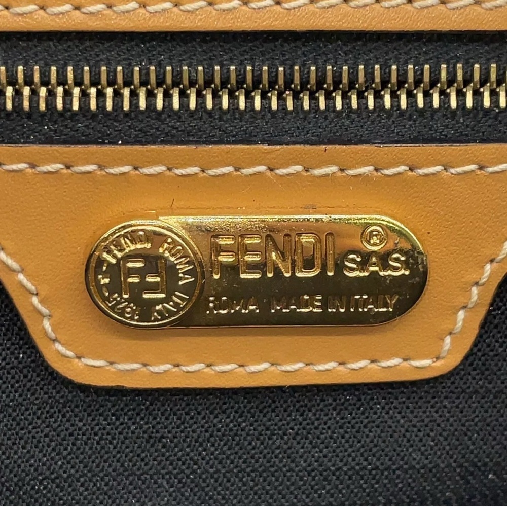 Auth Fendi Pequin Striped Canvas × Leather Beige Shoulder Bag - Picture 14 of 16